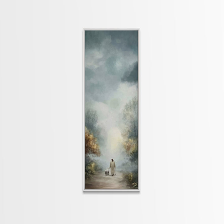 Peaceful Walk Ahead | Framed Canvas Print | Narrow Art | Christian Art Canvas | Jesus Art Print | Christian Decor | Christmas Canvas Wall A