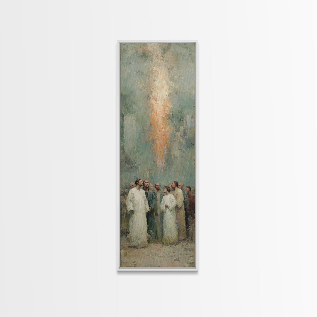 Spirit Of Gathering, Framed Canvas Print, Tall Narrow Wall Art, Christian Art Painting, Christian Christmas Art, Subtle Christian Paintings