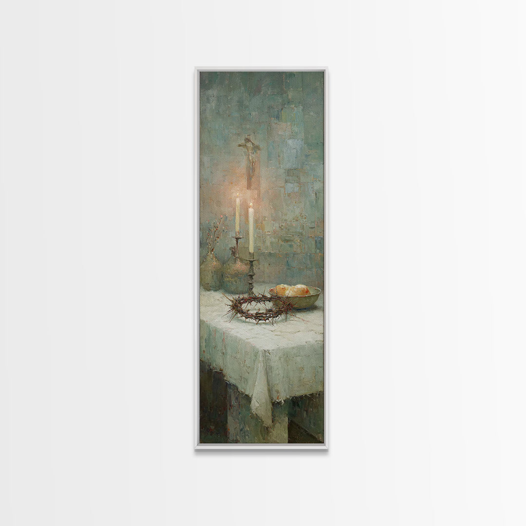 Table Of Redemption – Framed Canvas Print – Vintage Christian Art – Christian Art Work – Tall Narrow Wall Art – Christmas Art – Christian D