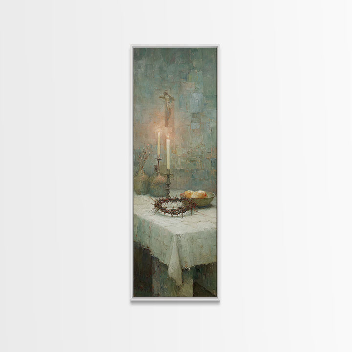 Table Of Redemption – Framed Canvas Print – Vintage Christian Art – Christian Art Work – Tall Narrow Wall Art – Christmas Art – Christian D