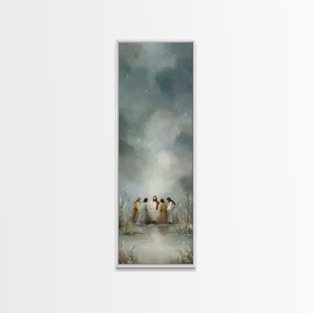 Night Of Fellowship – Framed Canvas Print – Tall Narrow Wall Art – Christian Wall Art – Jesus Painting – Christian Art Canvas – Christian D