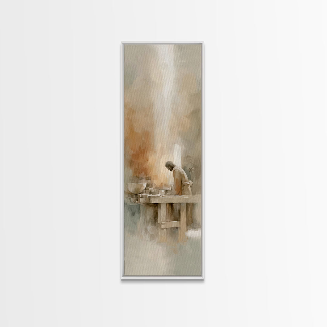 Light Over Labor | Framed Canvas Print | Tall Skinny Art Print | Christian Art Canvas | Christian Wall Art | Jesus Painting | Subtle Christ