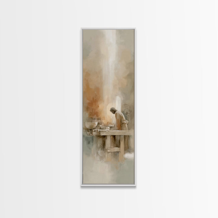 Light Over Labor | Framed Canvas Print | Tall Skinny Art Print | Christian Art Canvas | Christian Wall Art | Jesus Painting | Subtle Christ