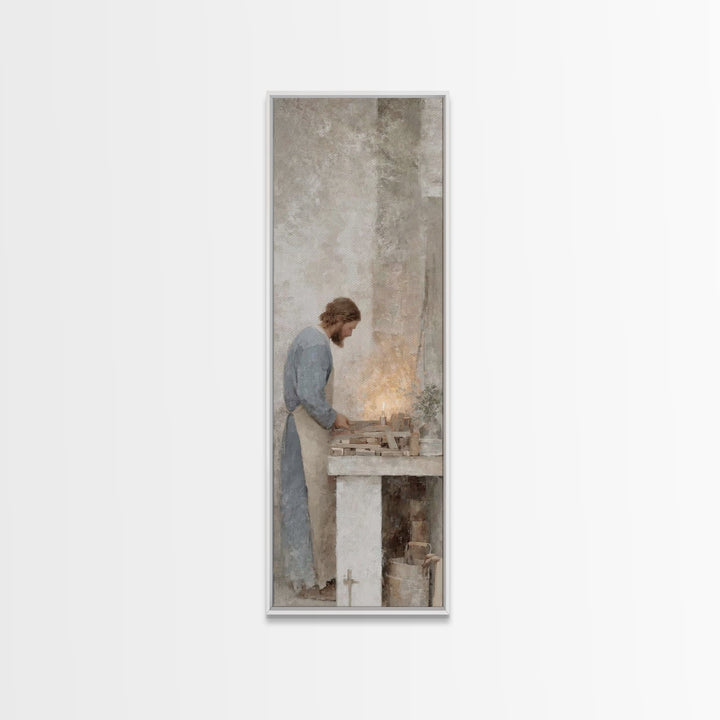 Sacred Workshop Stillness – Framed Canvas Print – Skinny Art – Christian Art – Christian Art Canvas – Jesus Painting – Modern Christian Art