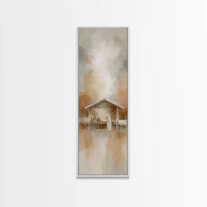 Humble Stable Night – Framed Canvas Print – Tall Skinny Art Print – Christian Art – Christmas Art – Christian Wall Art – Christian Art Canv