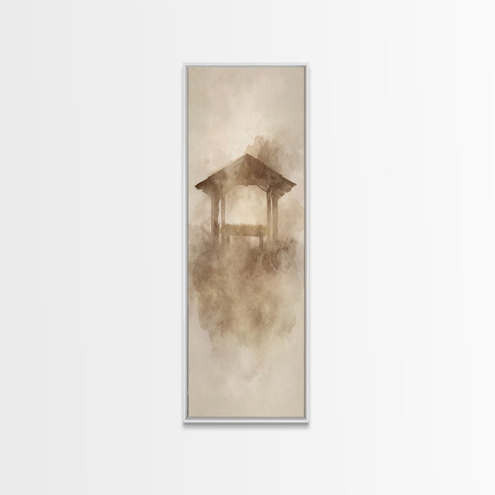 Sacred Manger Stillness – Framed Canvas Print – Tall Narrow Wall Art – Christian Art – Christian Wall Art – Christian Art Canvas – Christma