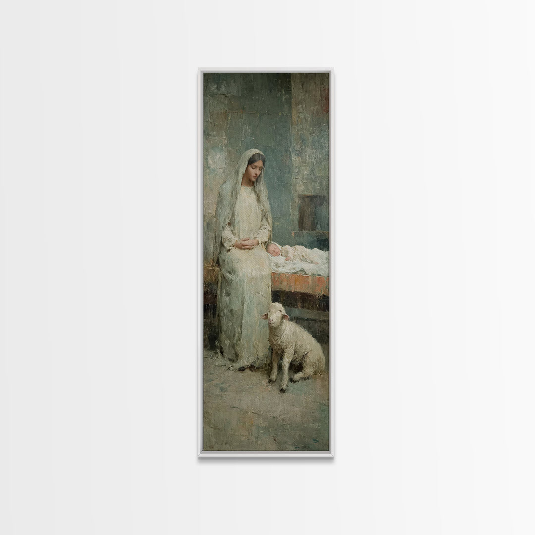 Mother’s Quiet Blessing – Framed Canvas Print – Narrow Art – Christian Wall Art – Christian Art Canvas – Jesus Art Print – Christmas Art –