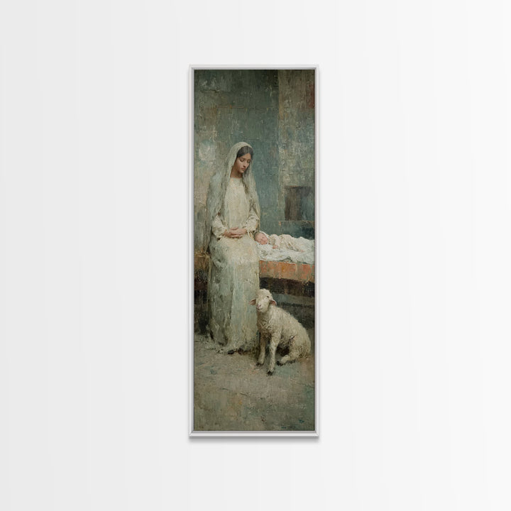 Mother’s Quiet Blessing – Framed Canvas Print – Narrow Art – Christian Wall Art – Christian Art Canvas – Jesus Art Print – Christmas Art –