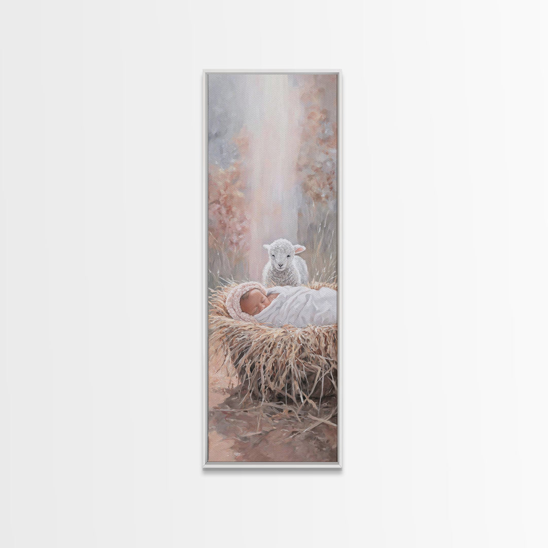 Heavenly Innocence – Framed Canvas Print – Christian Art – Christian Christmas Art – Jesus Painting – Tall Skinny Art Print