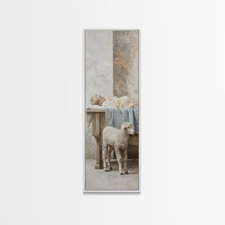 Graceful Nativity Light – Framed Canvas Print – Christian Wall Art – Jesus Christmas Art – Christian Art Canvas – Tall Narrow Wall Art