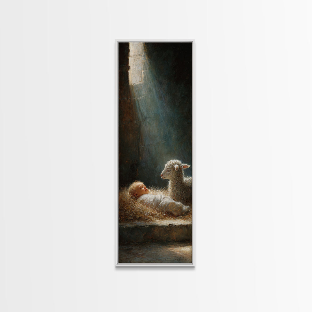 Holy Night Comfort – Framed Canvas Print – Christian Wall Art – Jesus Christmas Art – Christian Art Canvas – Skinny Art