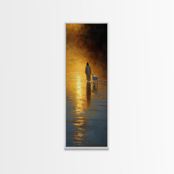 Shepherd’s Dawn Path – Framed Canvas Print – Christian Art Print – Jesus Painting – Christian Wall Art – Tall Narrow Wall Art
