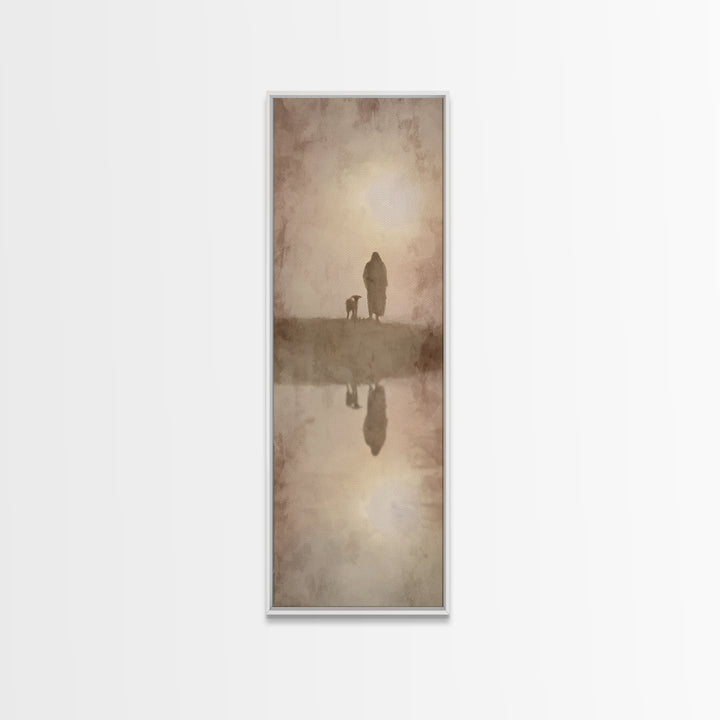 Silent Shepherd Walk – Framed Canvas Print – Christian Art Canvas – Christian Wall Art – Jesus Painting – Tall Skinny Art Print – Christian