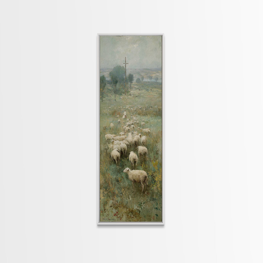 Field Of His Flock – Framed Canvas Print – Christian Art – Christian Wall Art – Christian Art Canvas – Jesus Painting – Narrow Art