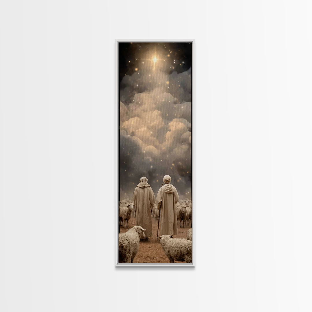 Bethlehem’s Calling Light – Framed Canvas Print – Christian Art Canvas – Narrow Art – Christian Christmas Art – Christian Wall Art