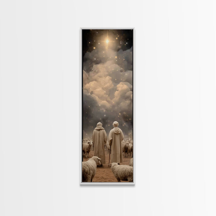 Bethlehem’s Calling Light – Framed Canvas Print – Christian Art Canvas – Narrow Art – Christian Christmas Art – Christian Wall Art