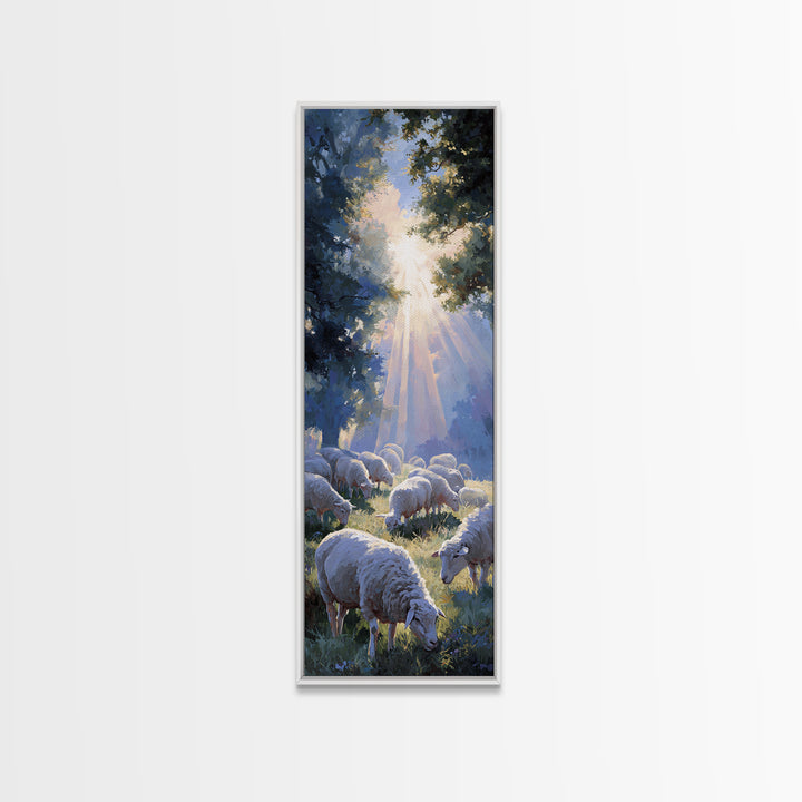 Blessed Pasture Dawn – Framed Canvas Print – Christian Wall Art – Christian Art Canvas – Christian Art – Tall Narrow Wall Art – Jesus Paint