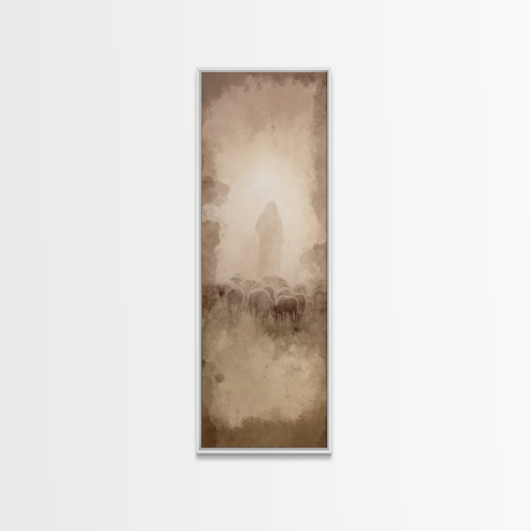 Shepherds In Light - Framed Canvas Print - Christian Wall Art - Narrow Art - Jesus Painting - Christmas Art - Christian Art Canvas