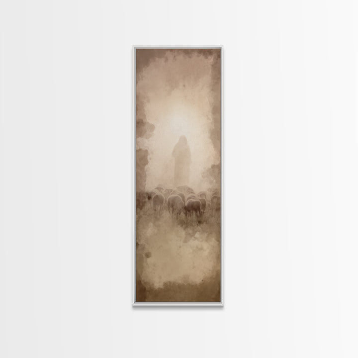 Shepherds In Light - Framed Canvas Print - Christian Wall Art - Narrow Art - Jesus Painting - Christmas Art - Christian Art Canvas