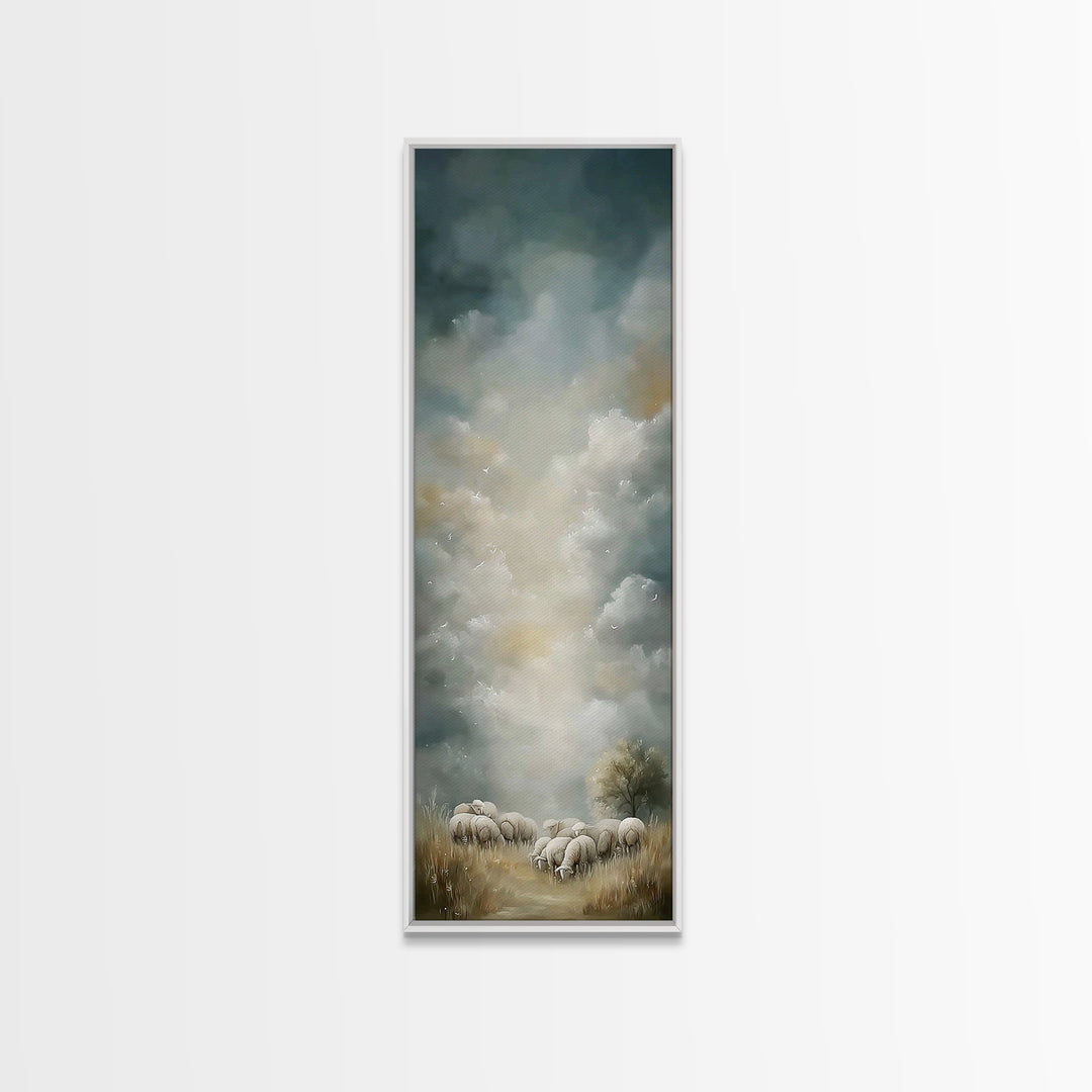 Pastoral Dawn Grace,Framed Canvas Print,Christian Art Canvas,Tall Skinny Art Print,Christian Christmas Art,Jesus Wall Art,Christian Decor
