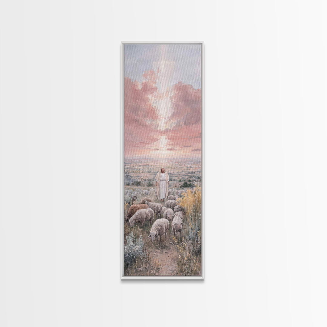 Guiding Shepherd Path | Framed Canvas Print | Christian Wall Art | Skinny Art | Christian Painting | Christmas Wall Art | Jesus Art Canvas