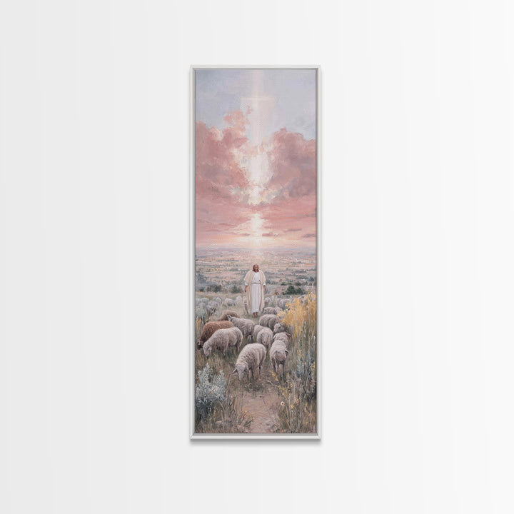 Guiding Shepherd Path | Framed Canvas Print | Christian Wall Art | Skinny Art | Christian Painting | Christmas Wall Art | Jesus Art Canvas