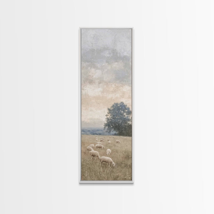 Heavenly Pasture Peace - Framed Canvas Print - Christian Christmas Art - Tall Narrow Wall Art - Jesus Painting - Christian Gift Ideas
