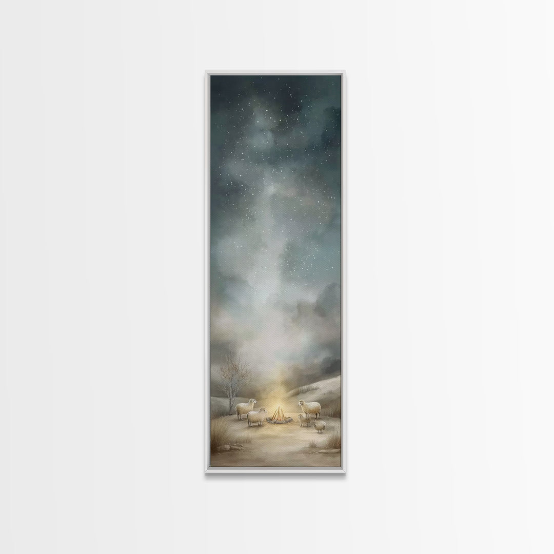 Gentle Pasture Sky | Framed Canvas Print | Christian Wall Art | Tall Skinny Art Print | Jesus Canvas Art | Christmas Decor | Christian Gift