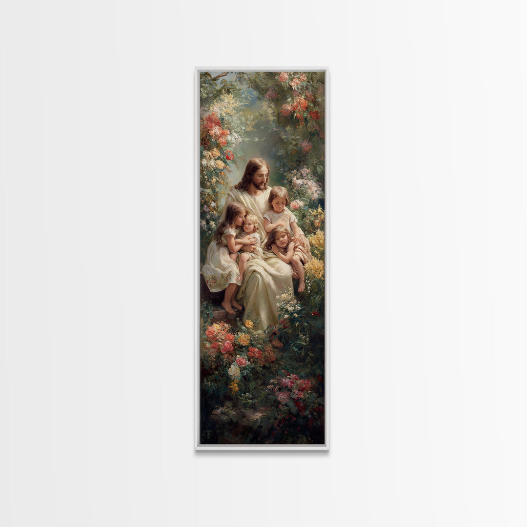 Gentle Shepherd Light | Framed Canvas Print | Christian Painting | Christian Art Canvas | Christian Wall Art | Narrow Art