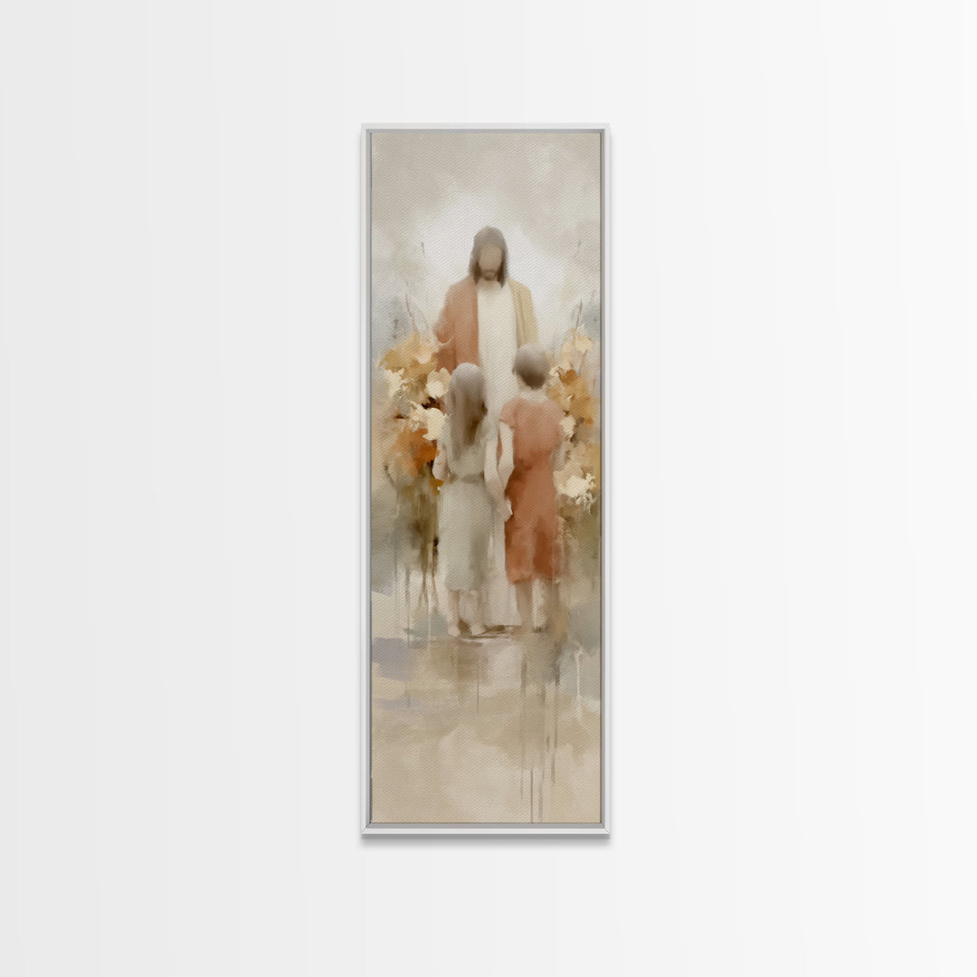 Blooming Devotion | Framed Canvas Print | Jesus Painting | Christian Art Print | Christian Wall Art | Narrow Art