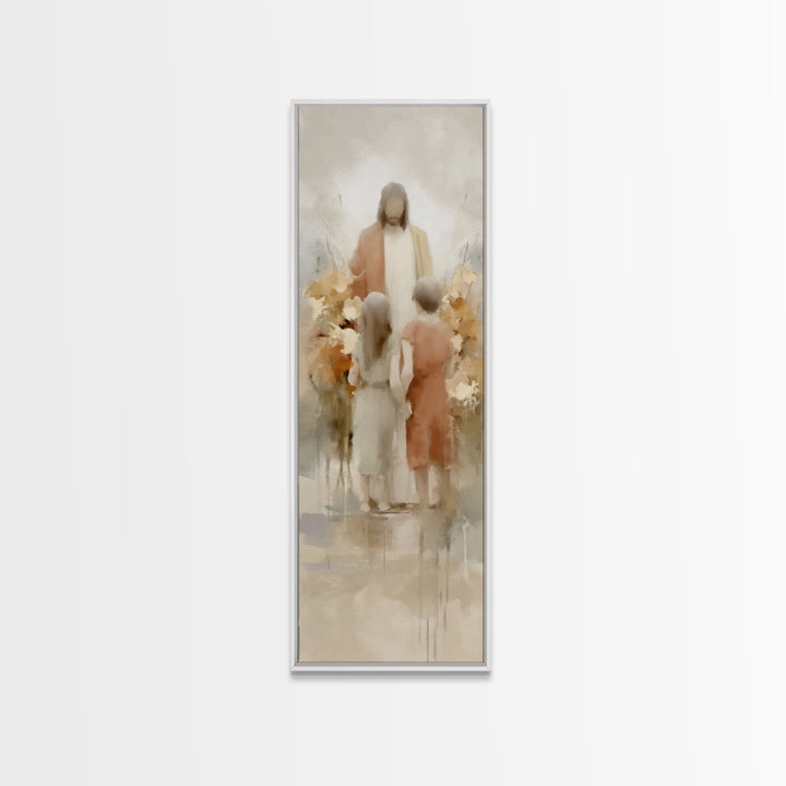 Blooming Devotion | Framed Canvas Print | Jesus Painting | Christian Art Print | Christian Wall Art | Narrow Art