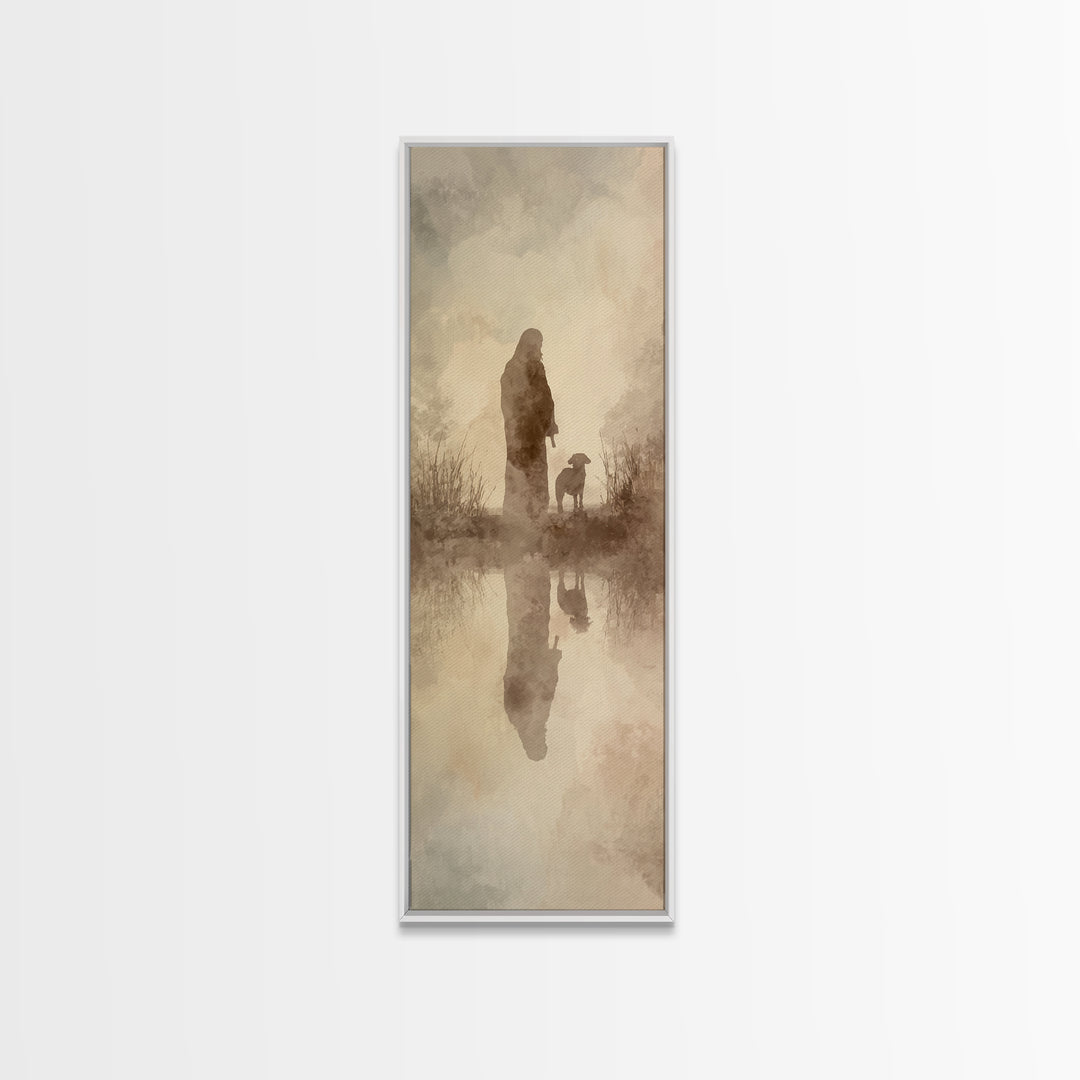 Guiding Shepherd Light – Framed Canvas Print – Christian Wall Art – Jesus Painting – Christian Art Canvas – Narrow Art – Christian Decor
