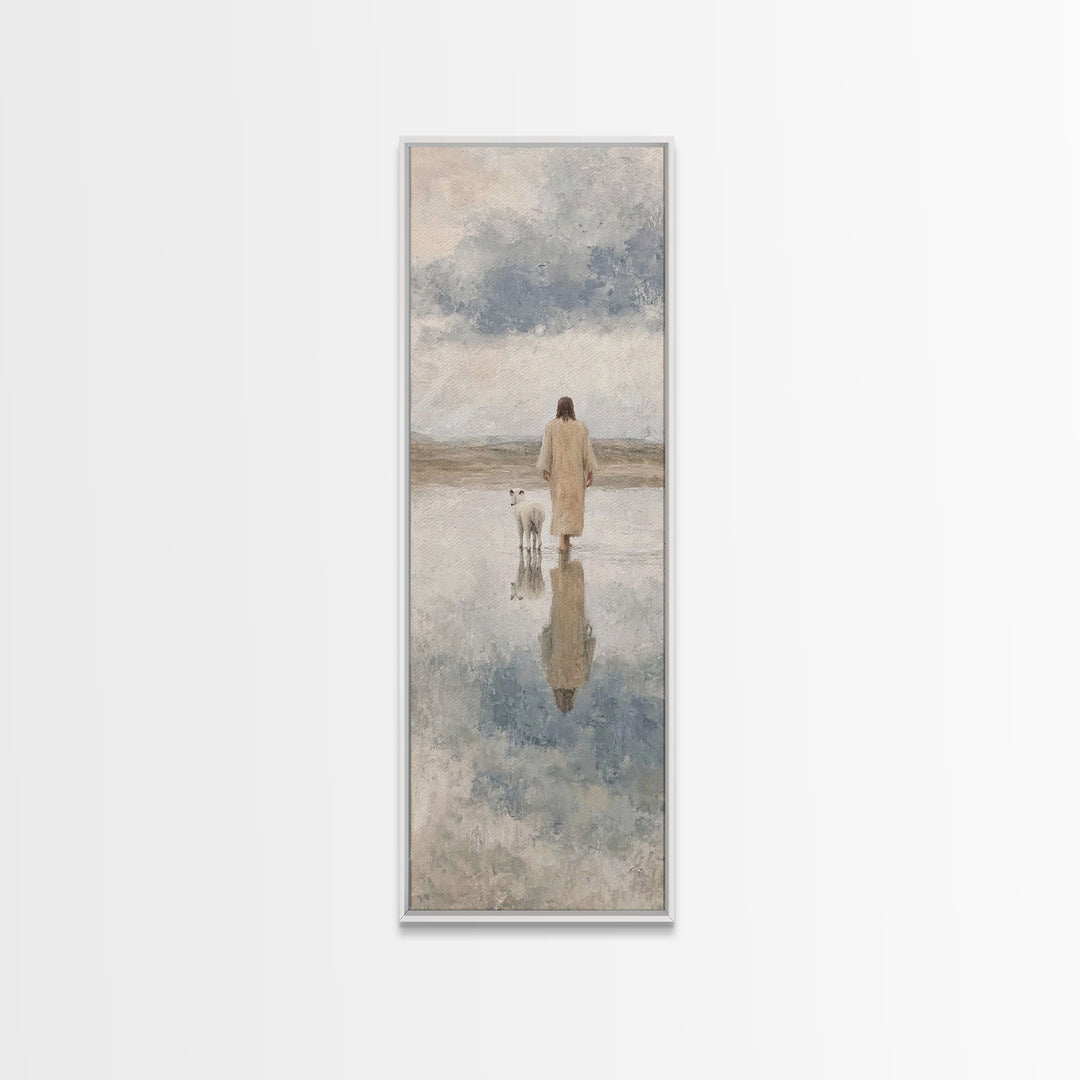 Shepherd’s Still Path – Framed Canvas Print – Christian Art Print – Jesus Painting – Christian Wall Art – Skinny Art – Modern Christian Art