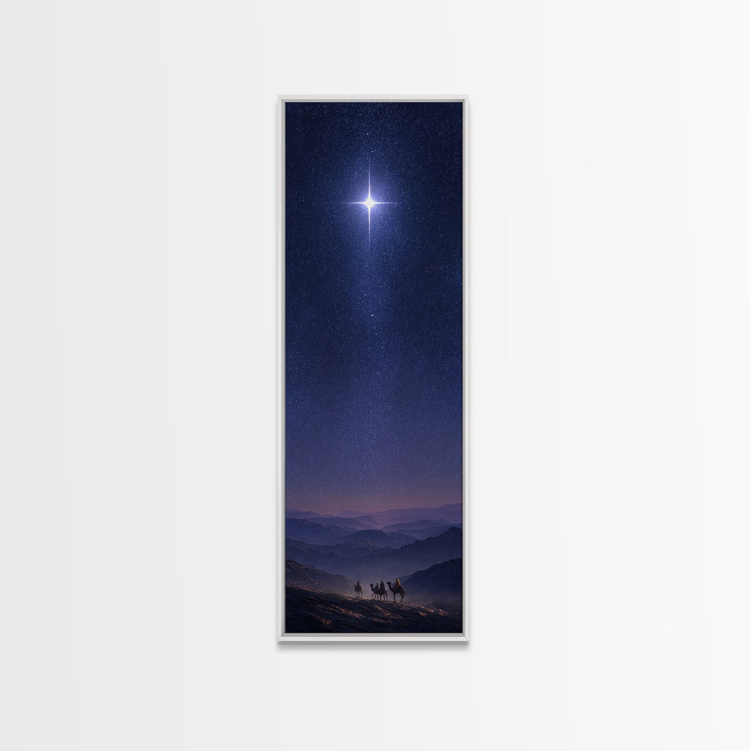Holy Night Cross, Framed Canvas Print, Christian Art Canvas, Christian Wall Art, Christmas Art, Skinny Art, Christian Christmas Art