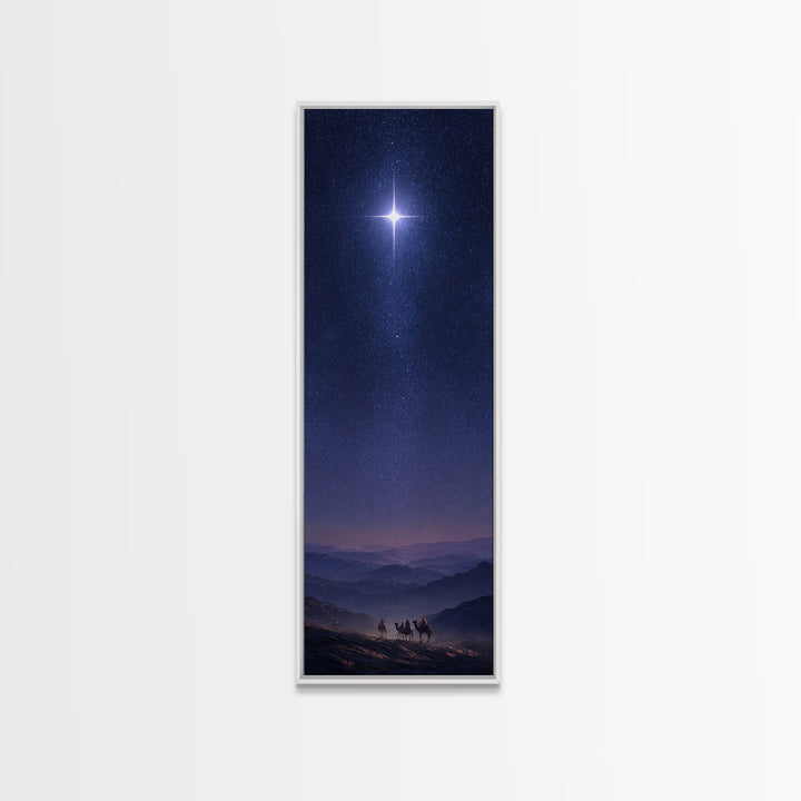 Holy Night Cross, Framed Canvas Print, Christian Art Canvas, Christian Wall Art, Christmas Art, Skinny Art, Christian Christmas Art