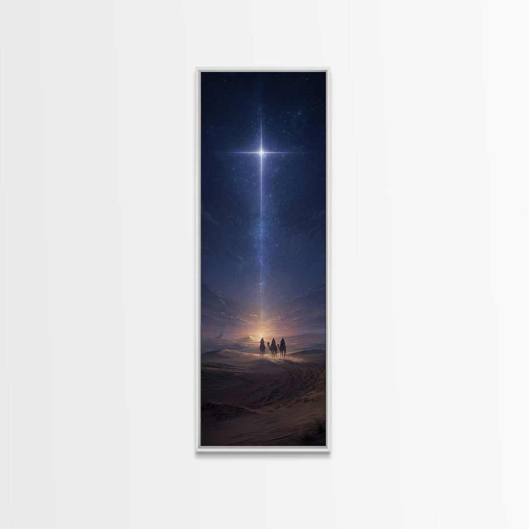Cross Above The Sands, Framed Canvas Print, Christian Art Canvas, Christmas Art, Christian Wall Art, Skinny Art, Christian Christmas
