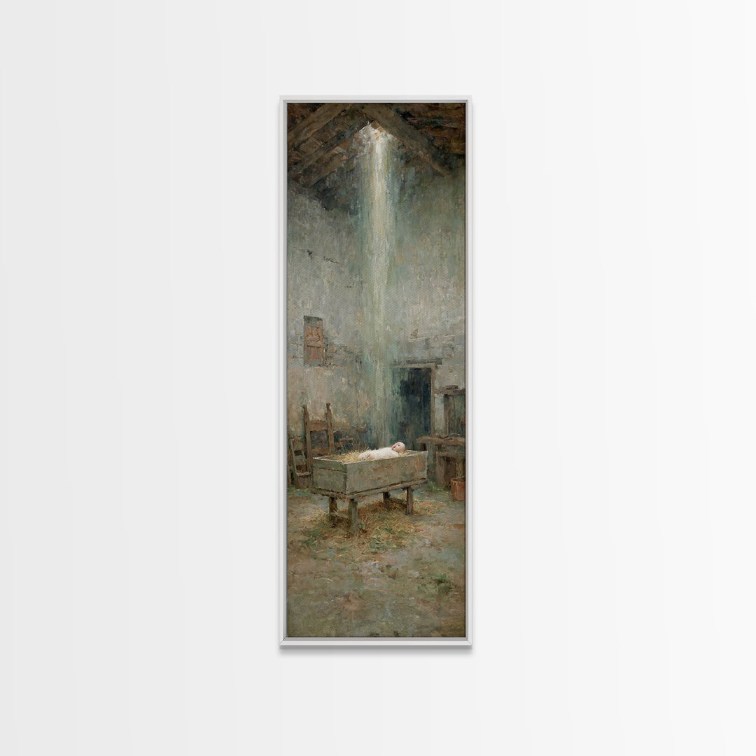 Silent Nativity Glow | Framed Canvas Print | Christian Wall Art | Christian Christmas Art | Christian Art Canvas | Jesus Painting | Christi