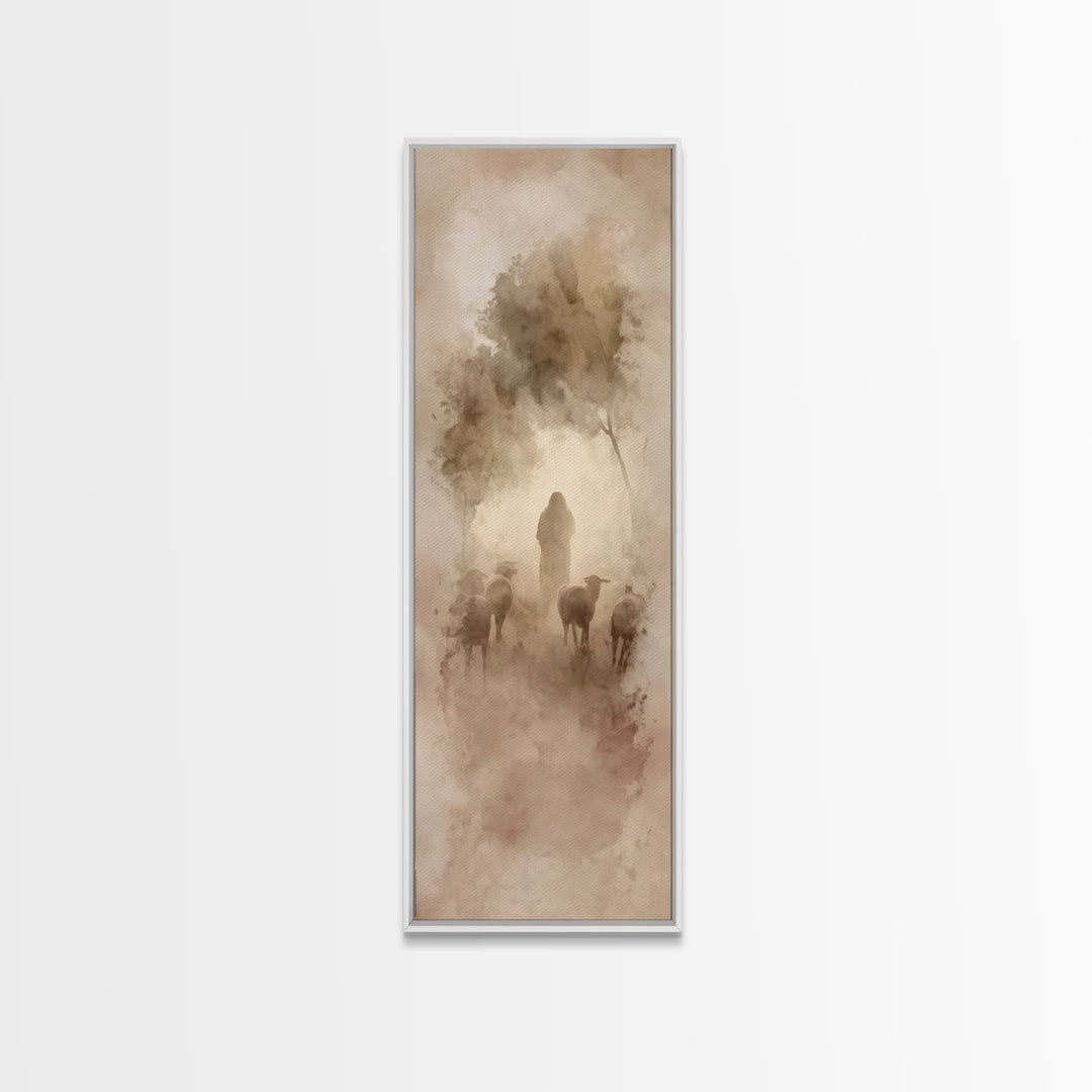 Shepherd’s Gentle Light – Framed Canvas Print – Christian Wall Art – Christian Art Canvas – Narrow Art – Jesus Painting – Christian Decor