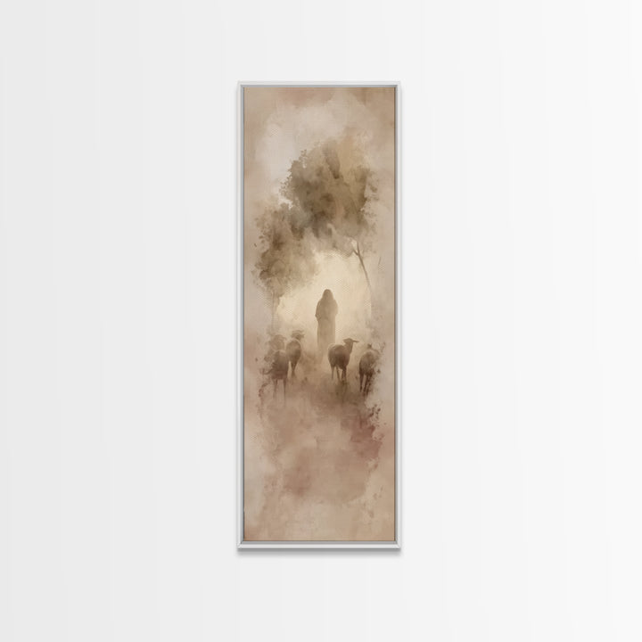 Shepherd’s Gentle Light – Framed Canvas Print – Christian Wall Art – Christian Art Canvas – Narrow Art – Jesus Painting – Christian Decor