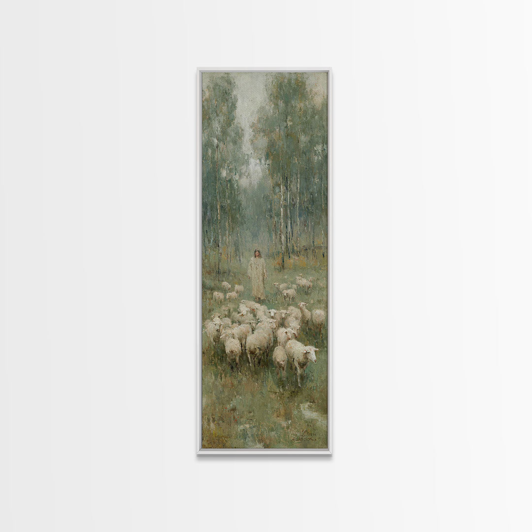 Pasture Serenity, Framed Canvas Print, Christian Art Canvas, Christian Wall Art, Tall Skinny Art Print, Jesus Painting, Christian Gift Idea