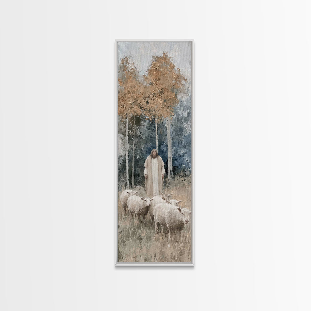 Autumn Shepherd Peace | Framed Canvas Print | Christian Art Canvas | Christian Wall Art | Narrow Art | Jesus Art Print | Christian Decor