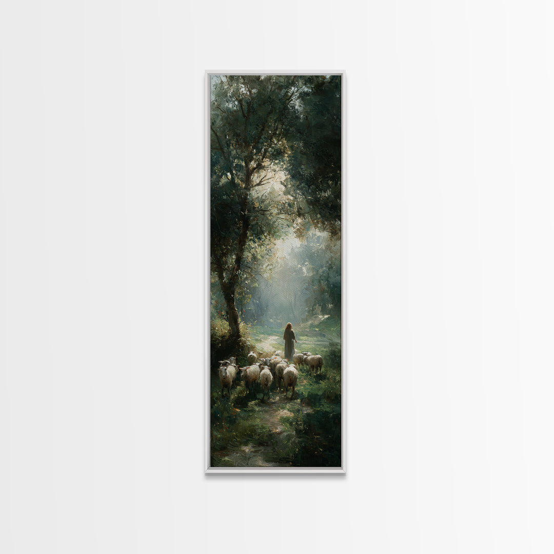 Garden Of The Shepherd – Framed Canvas Print – Christian Art Canvas – Christian Wall Art – Skinny Art – Jesus Painting – Christian Art