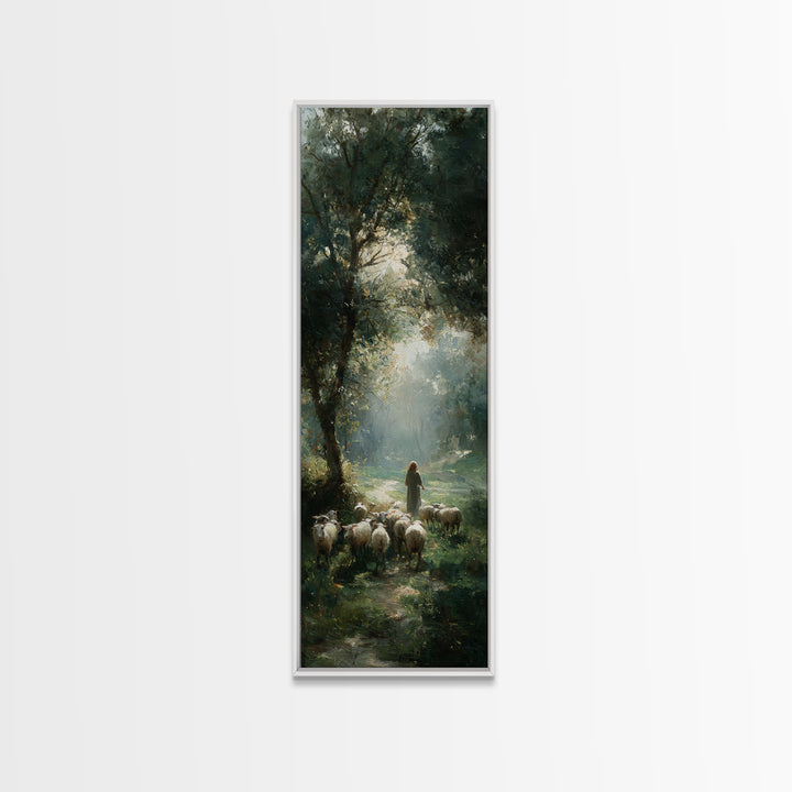 Garden Of The Shepherd – Framed Canvas Print – Christian Art Canvas – Christian Wall Art – Skinny Art – Jesus Painting – Christian Art