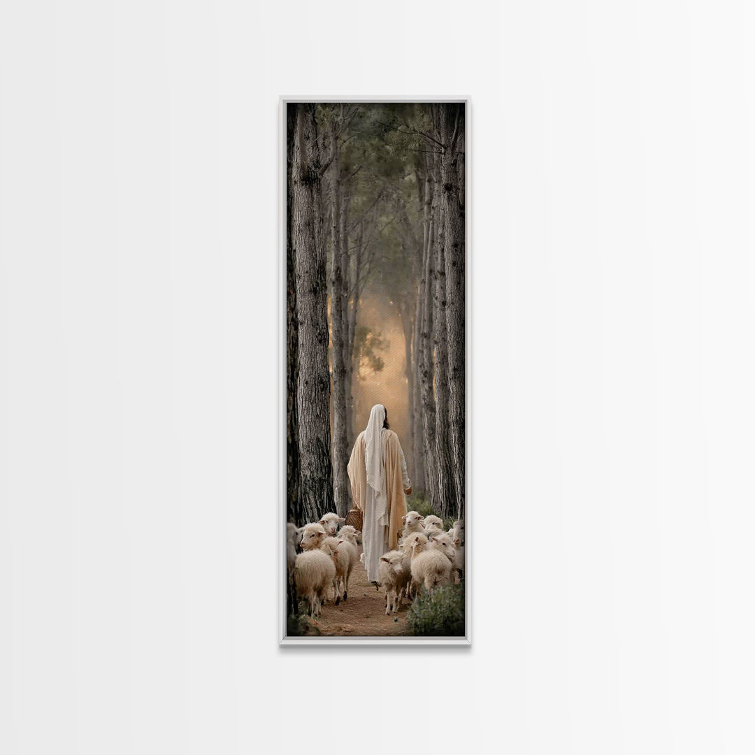 Woodland Guide, Framed Canvas Print, Christian Art Canvas, Christian Wall Art, Tall Narrow Wall Art, Jesus Painting, Christian Decor