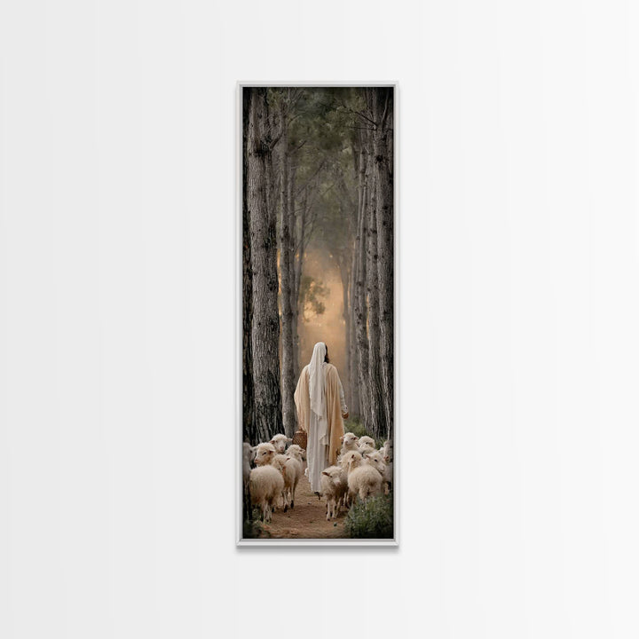 Woodland Guide, Framed Canvas Print, Christian Art Canvas, Christian Wall Art, Tall Narrow Wall Art, Jesus Painting, Christian Decor