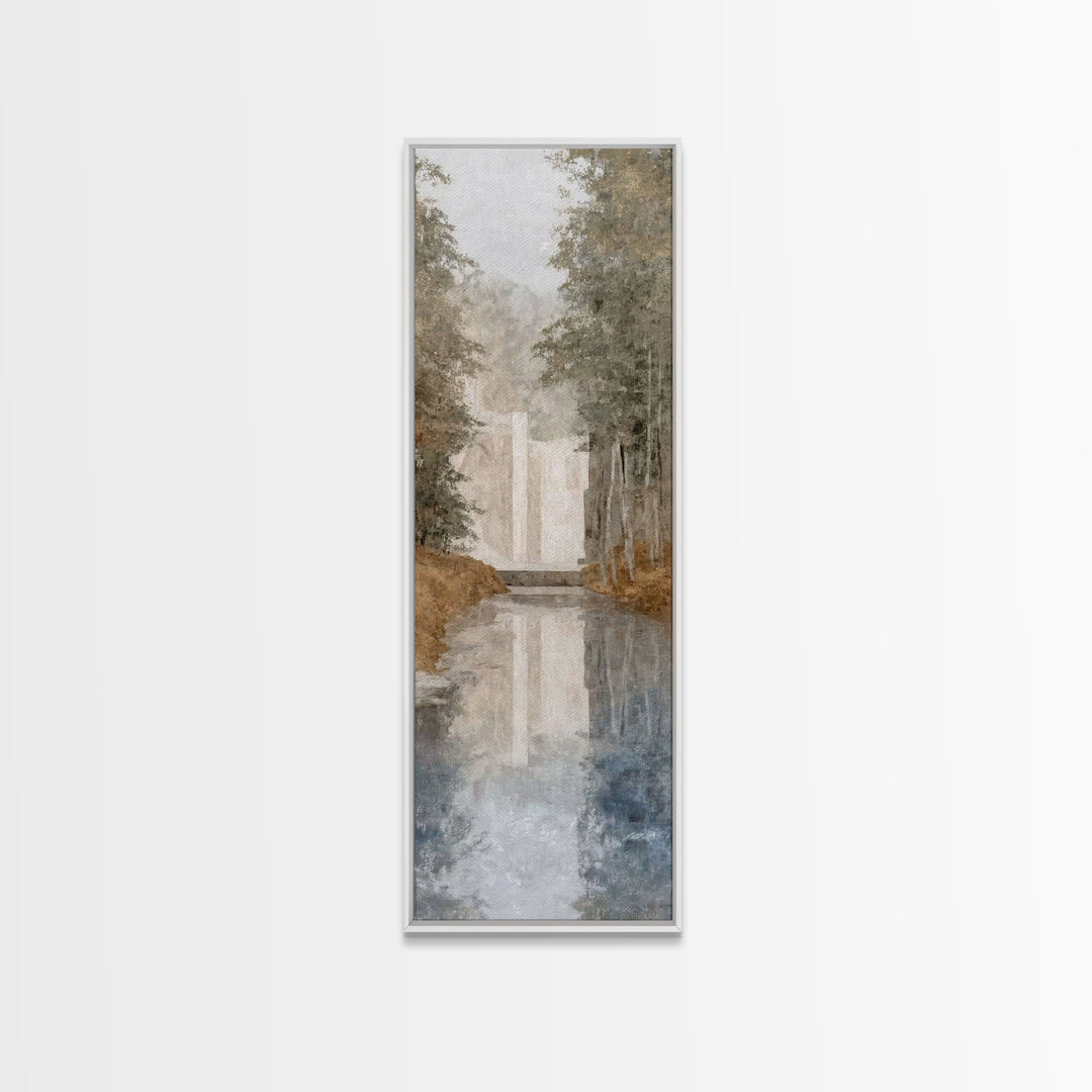 Misty Path Blessing – Framed Canvas Print – Christian Wall Art – Jesus Painting – Narrow Art – Christian Christmas Art