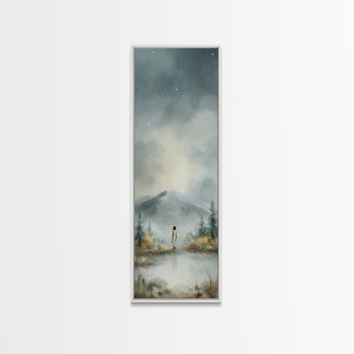 Heavenly Mountain Peace – Framed Canvas Print – Christian Art – Christmas Wall Art – Narrow Art – Jesus Painting