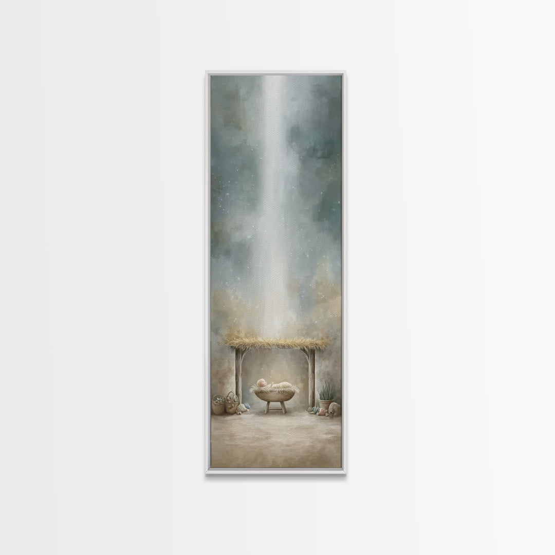 Radiant Stable Peace – Framed Canvas Print – Christian Art Canvas – Christian Wall Art – Jesus Painting – Christmas Art – Christian Decor –