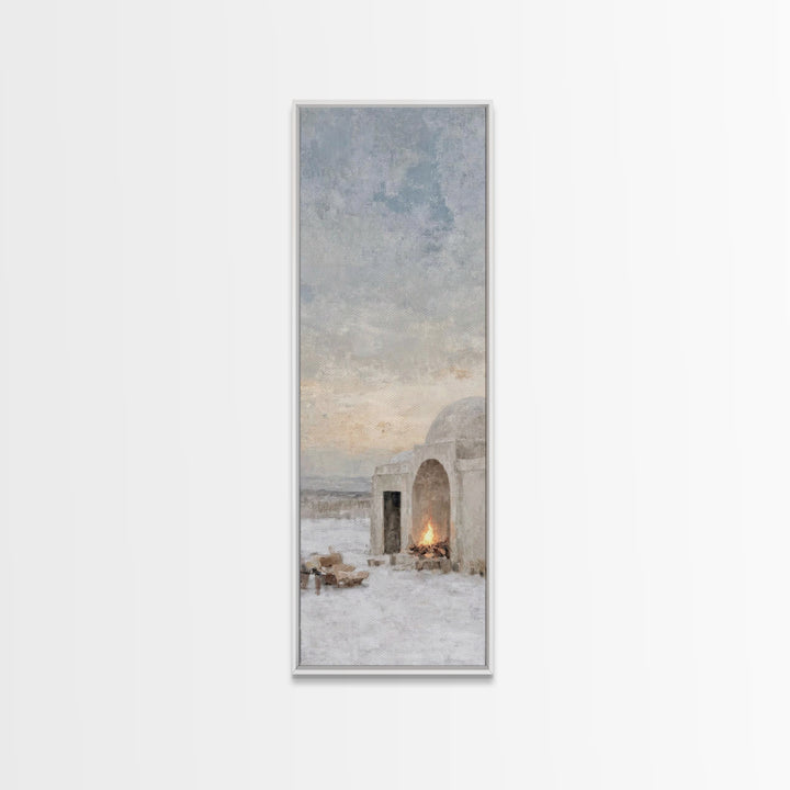 Bethlehem Hearth Glow | Framed Canvas Print | Christian Christmas Art | Christian Wall Art | Tall Skinny Art Print | Christian Art Canvas