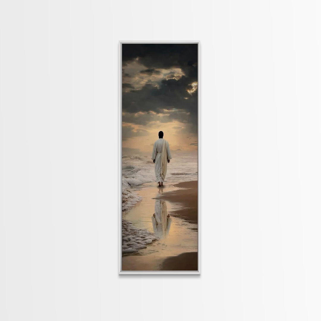 Stormlit Journey Grace – Framed Canvas Print – Christian Wall Art – Christian Art Canvas – Jesus Painting – Tall Narrow Wall Art